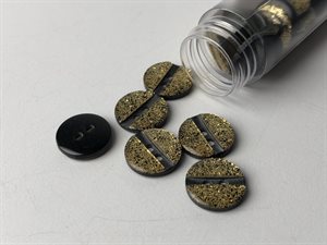 Knap - gråsort med guldglimmer, 14 mm